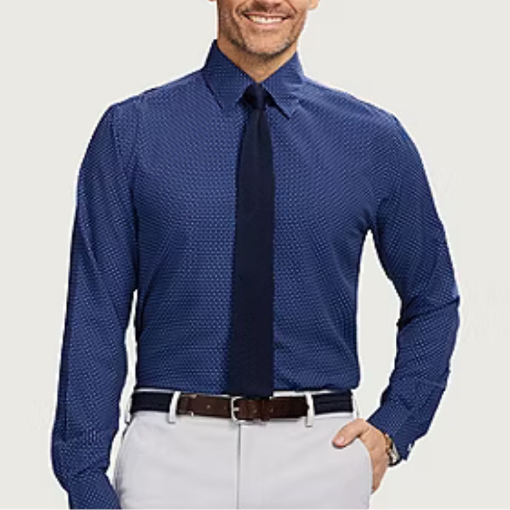 JF J.Ferrar Navy polka dots Dress Shirt Strech Slim  Sz S
